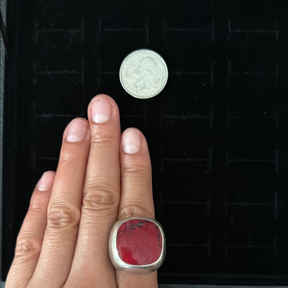 Vintage Red Stone 925 Silver Ring